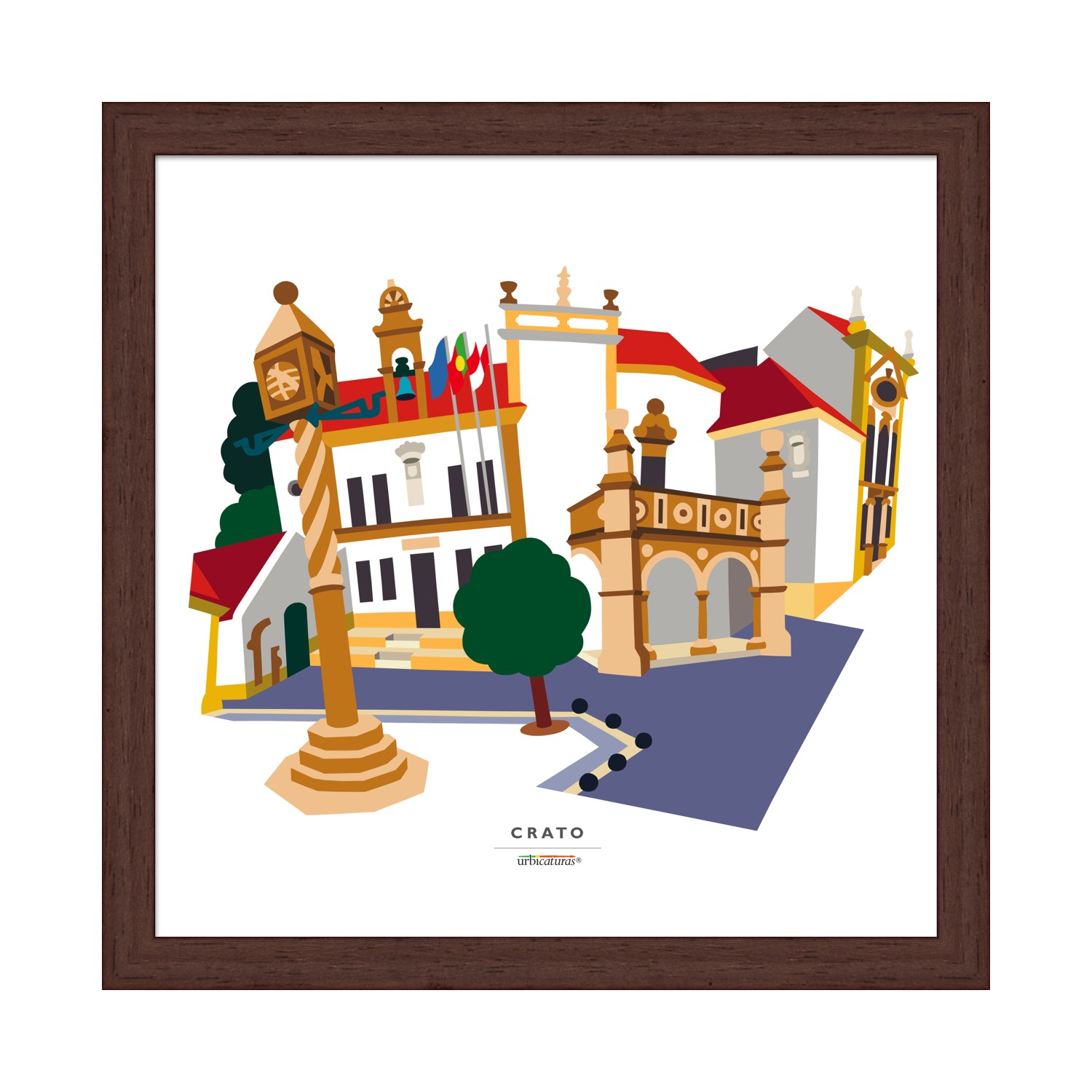 CRATO Recortes – Câmara Ilustração digital colorida de edifícios históricos e monumentos em Crato