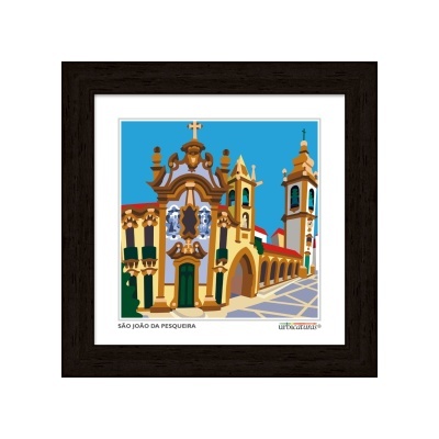 Quadro com ilustração colorida de edifício religioso SÃO JOÃO DA PESQUEIRA