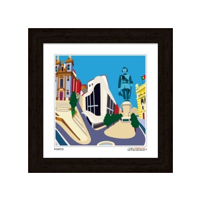 Ilustração estilizada da cidade do Porto emoldurada