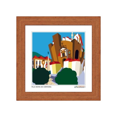 Moldura de madeira com ilustração colorida de Vila Nova de Cerveira