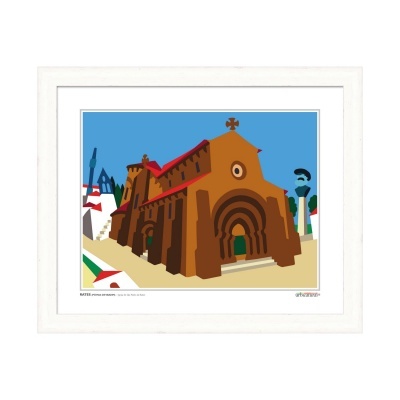 Ilustração digital de igreja histórica em moldura branca