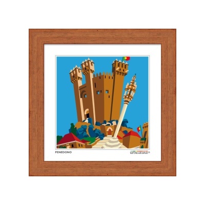 Quado ilustrativo colorido do castelo de Penedono com moldura castanho claro