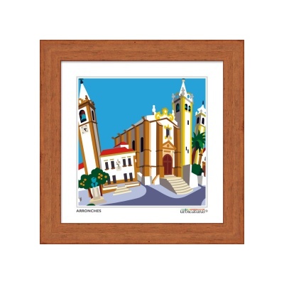 Quadro decorativo com ilustração colorida de edifícios históricos em Arronches