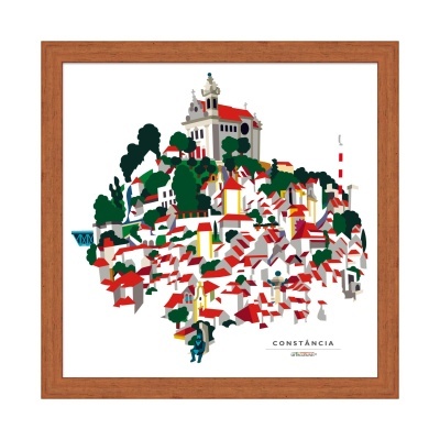 Quadro ilustrativo da cidade de Constância com moldura de madeira