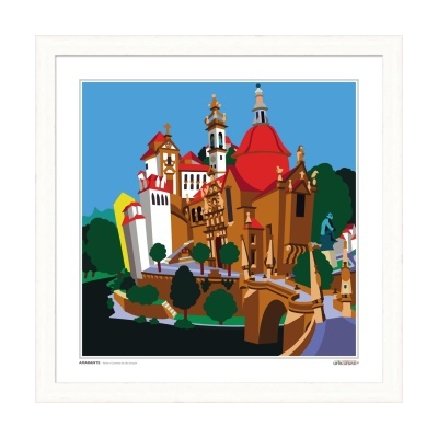 Ilustração colorida de edifício arquitetónico emoldurado