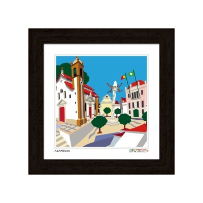 Quadro decorativo com impressão artística da praça principal de Azambuja.