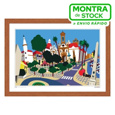 FARO – Arco da Vila, praça central e marina (30x42cm, moldura mel)