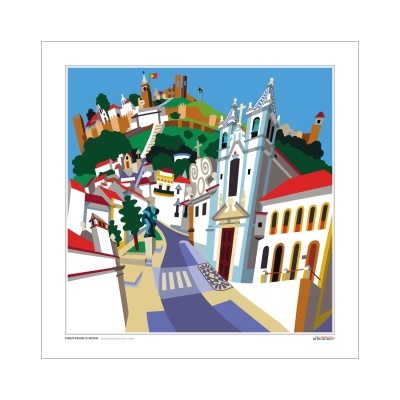 Ilustração de paisagem urbana colorida com igreja e edifícios