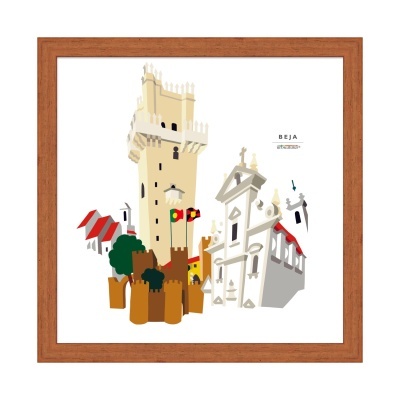 Quadro ilustrativo da Torre de Belém com moldura de madeira