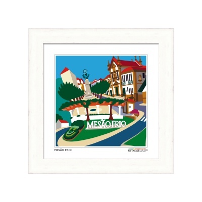 Imagem gráfica colorida de praça em Mesão Frio numa moldura branca