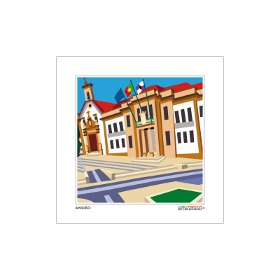 Ilustração de edifício institucional com bandeiras e escadas