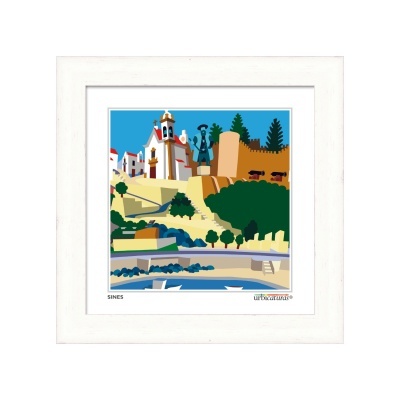 Quadro ilustrativo com imagem colorida de castelo em Sines
