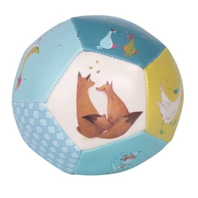 Bola colorida de jogo com ilustrações de animais e padrão xadrez azul