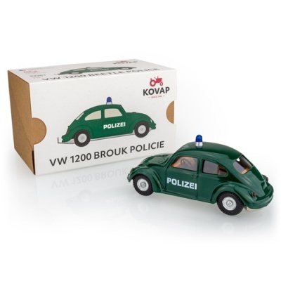 Miniatura de carro de polícia verde VW 1200 com caixa