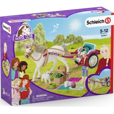 Brinquedo Schleich Horse Club com cavalo, carruagem, duas bonecas e acessórios de piquenique