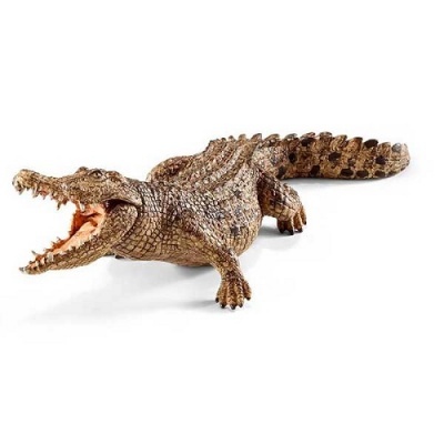 Figura decorativa de crocodilo castanho com boca aberta