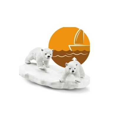 Figura decorativa de dois ursos polares brancos sobre um bloco de gelo