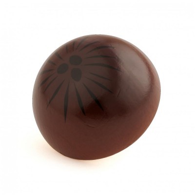 Peça decorativa em madeira castanha com desenho preto