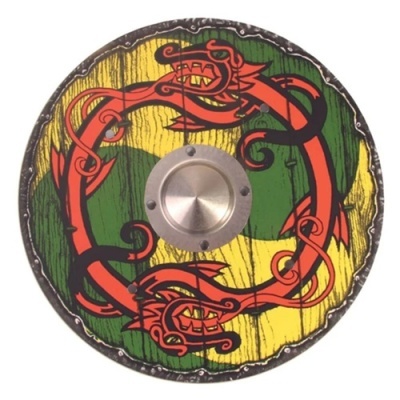 Escudo Viking Redondo em Madeira (Verde/Amarelo)