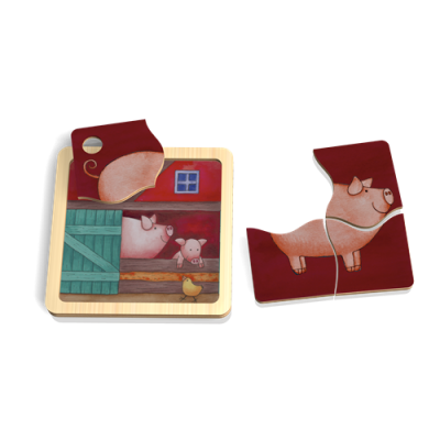 Puzzle em Madeira 4 peças - Porco