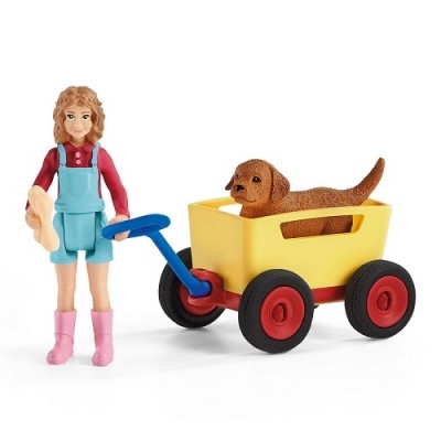Menina com Carrinho de mão e Cão Schleich