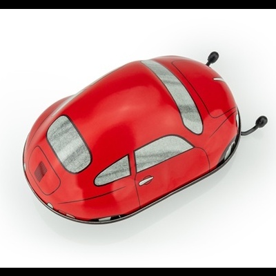 Rato de computador em forma de joaninha vermelho e cinzento