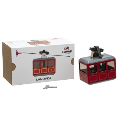 Modelo de teleférico vermelho metálico com chave e caixa KOVAP