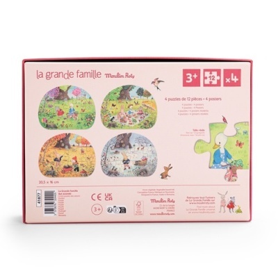 Embalaem rosa de quatro puzzles e quatro posters para crianças