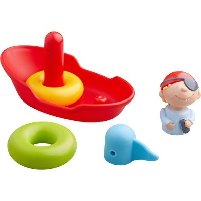 Brinquedo infantil de banho com barco e figuras coloridas