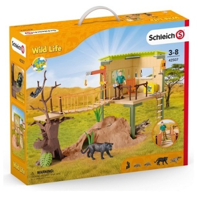 Brinquedo Wild Life Schleich com plataforma de madeira e figuras de animais selvagens