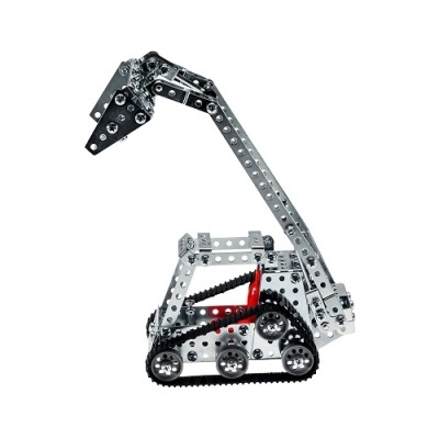 Modelo metálico de escavadora com lagartas e braço articulado