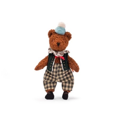 Urso de peluche castanho vestido com roupas às quadrículas