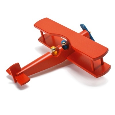 Avião em Madeira Dupla Asa Vermelho