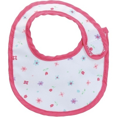 Babete de bebé branco com flores coloridas e bordas rosas