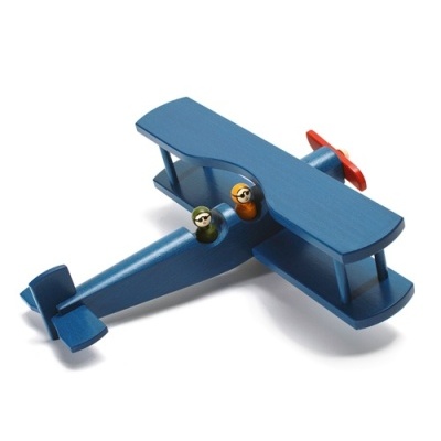 Avião em Madeira Dupla Asa Azul