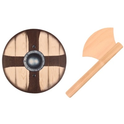 Mini Escudo e Machado Viking em Madeira Ragnar