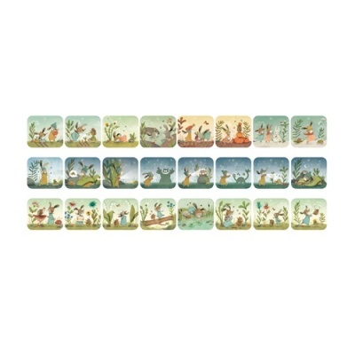 Cartas quadradas com ilustrações de animais da floresta em tons suaves