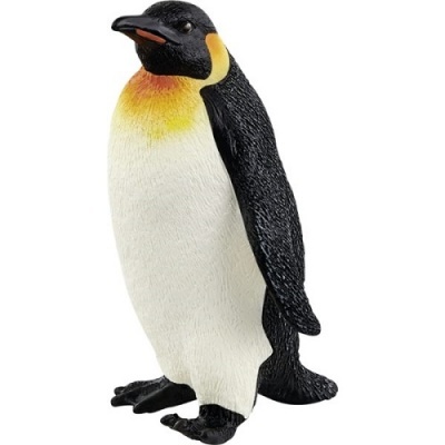 Figura decorativa detalhada de pinguim com core preta, branca e amarela