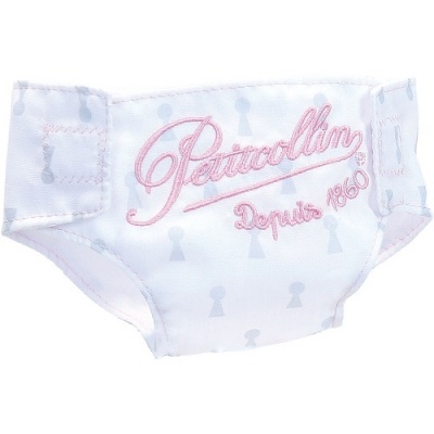Cueca branca para bebé com padrão cinzento e bordado rosa Petitcollin Depuis 1960