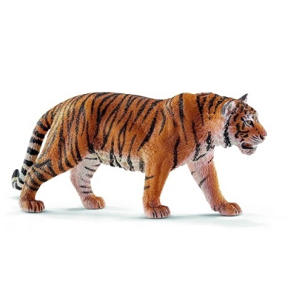 Figurina de tigre laranja e preto em fundo branco