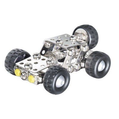 Veículo toy metálico com rodas de borracha preta e detalhes amarelos