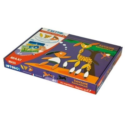 Jogo magnético MAXI iOTOBOI tema Savana com animais coloridos em caixa retangular
