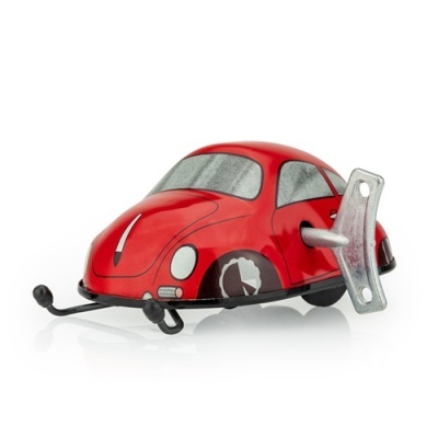 Carro de brincar vintage vermelho com manivela metálica