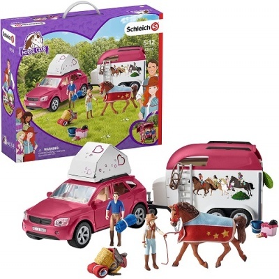 Brinquedo Schleich Horse Club com carrinha, trailer, cavalo, figuras e acessórios