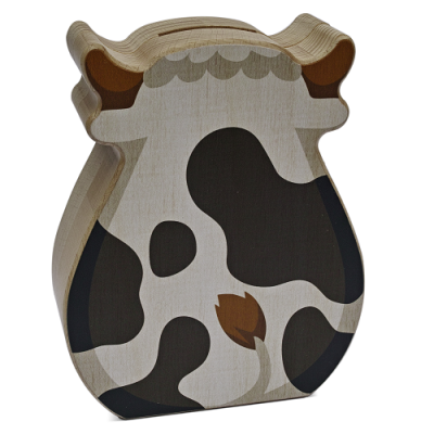 caixa decorativa em madeira com design de vaca