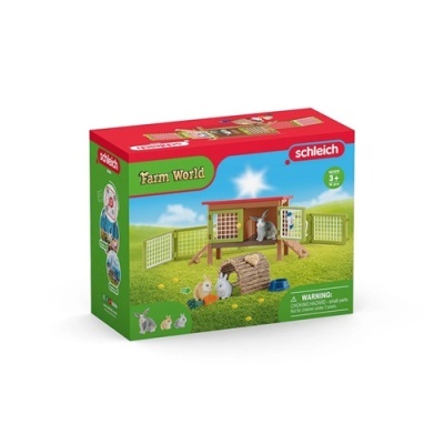 Brinquedo Schleich Farm World com figuras de coelho e quinta