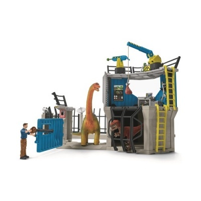 Brinquedo de dinossauros com figuras e estrutura de prisão colorida