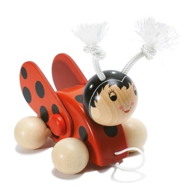 Joaninha para puxar em madeira Grande