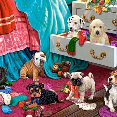 Puzzle 300 peças - Cachorros na Cama