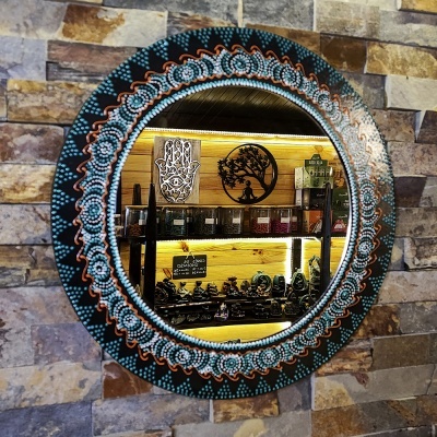 Espelho Mandala Pintado à Mão 40cm